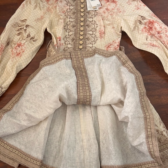 NWT Zimmermann Tropical Flower Long Sleeve Belted Linen Minidress 0 US4 - Picture 7 of 17